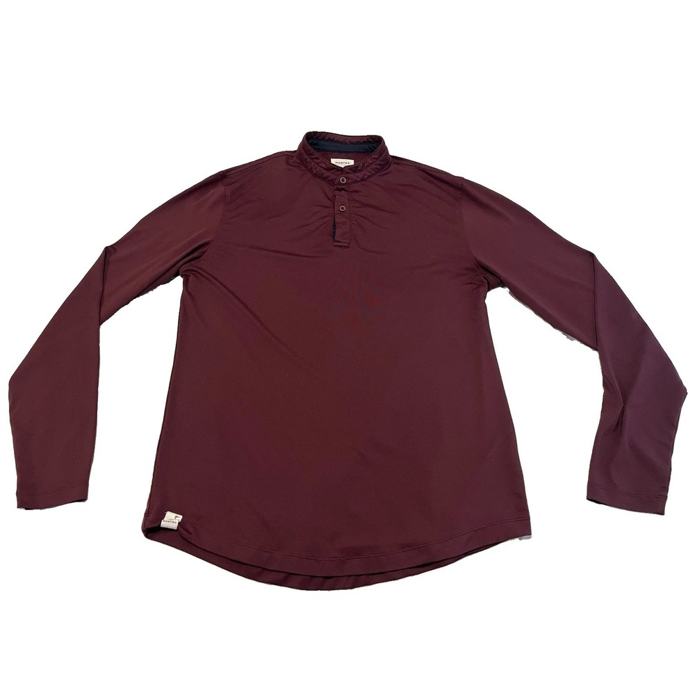 Mantra Men's Medium Performance Polo LS Burgundy Band Collar Henley Shirt